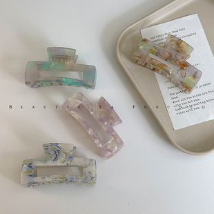 出口日本油画复古中号醋酸抓夹后脑勺半扎发鲨鱼夹方形高级感发饰