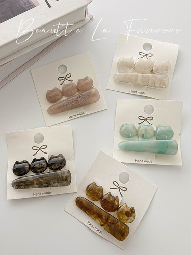 Funcoco水墨晕染猫咪刘海发夹