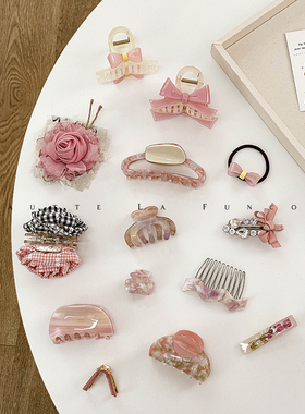 减龄又高级胭脂粉色系发饰合集｜干枯玫瑰弹簧夹半扎发公主头发卡