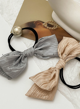 FUNCOCO｜褶皱肌理珍珠简约蝴蝶结发圈发绳黑色高级感丸子头皮筋