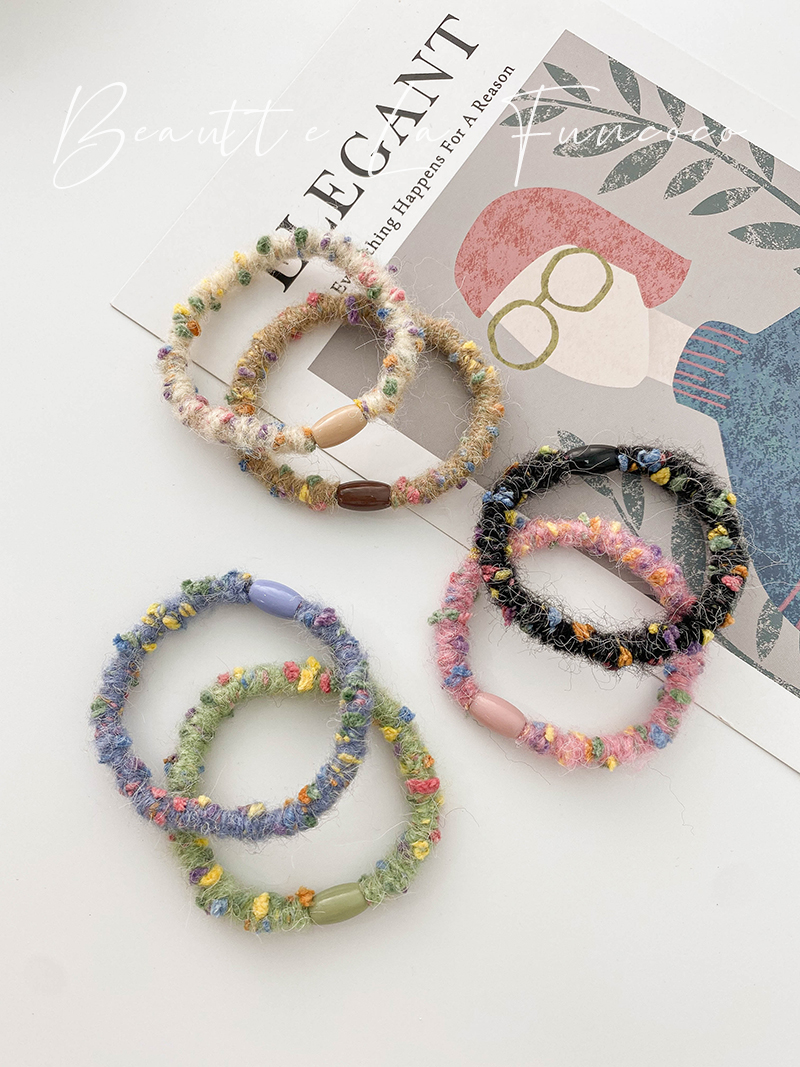 彩色点点毛线扎高马尾橡皮筋