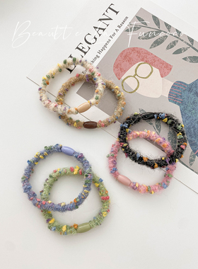 彩色点点毛线扎高马尾橡皮筋高弹力耐用发绳发圈女扎头不伤发头绳