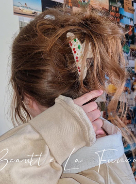 甜美气质水钻樱桃醋酸鲨鱼夹后脑勺盘发抓夹优雅精致高级感发夹女