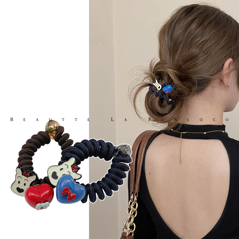 FUNCOCO｜可爱慵懒感~撞色不伤发韩国电话线发圈红色新年马尾头绳