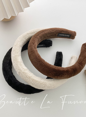 秋冬高颅顶海绵发箍绿色毛绒复古宽边发卡女压发纯色毛毛头箍头饰