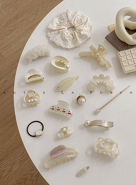 仙气飘飘白色系~韩国东大门夏季新款发饰短发醋酸鲨鱼夹小号发夹