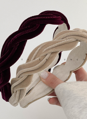 FUNCOCO｜复古纹理感~丝绒秋冬压发头箍发卡法式优雅黑色发箍韩国