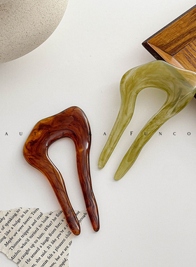 出口韩国琥珀质感U型发簪日系盘发簪子发饰发插简约气质发饰