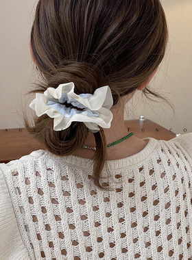 FUNCOCO｜温柔高级的奶蓝色~韩系木耳边小肠发圈发髻低马尾扎1219