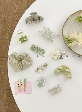 温柔韩系浪漫~清新浅绿色发饰合集蝴蝶元素醋酸抓夹FUNCOCO夏季女