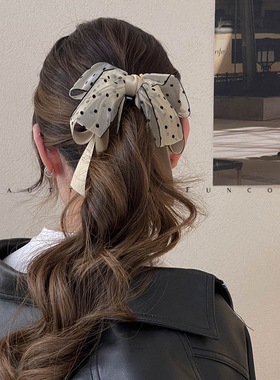 FUNCOCO｜显发量多~黑色波点蝴蝶结竖夹防滑香蕉夹发量少马尾发夹