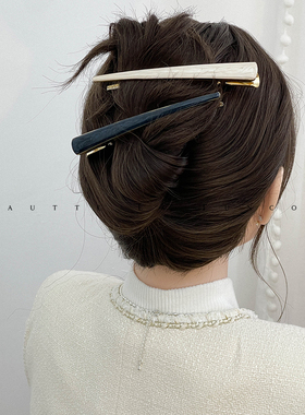 韩国进口鸭嘴夹大号一字尖嘴盘发夹高端发夹抓夹妈妈头饰牛角鱼嘴