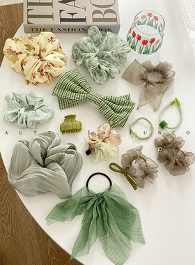 温柔韩系绿色の合集｜精致高端丸子头发圈适合短头发的发夹头饰女