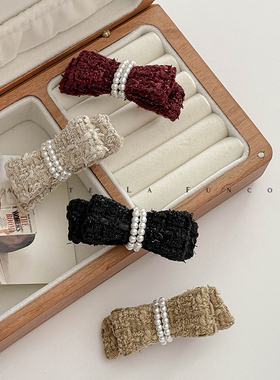 法式优雅粗花呢小蝴蝶结鸭嘴夹碎发夹侧边卡子精致秋冬新款头饰女