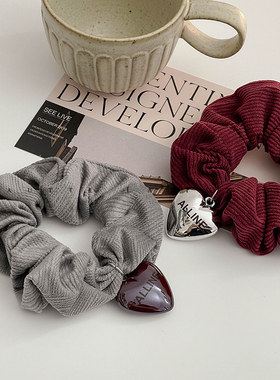 韩系复古红色头绳2024新款高端扎头发皮筋简约法式灯芯绒小肠发圈