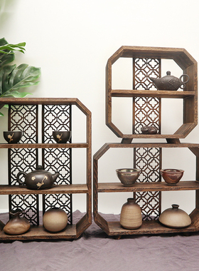 新中式桌面博古架茶壶架小型多宝阁茶室摆件桌面收纳架茶杯茶具架