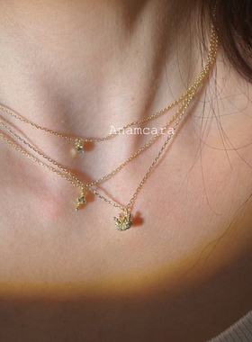 Anam1.5日本银镀K金5A锆石极细项链钥匙香水瓶皇冠mini吊坠锁骨链