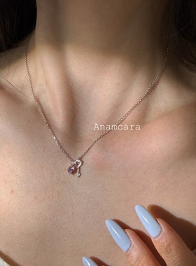 纯银粉爱心钥匙项链甜美嗲味十足