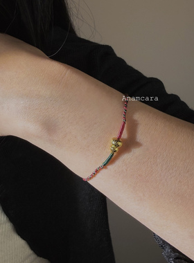 Anam11.11新年纯银镀金葫芦财来好运编织手绳福禄手链平安小礼物