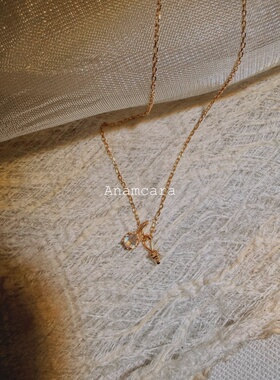 Anam1.5日系可拆双坠天然月光石十字彩宝小众项链女银镀K金锁骨链