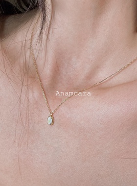 Anam11.11银镀金椭圆蛋面天然欧泊石项链吊坠日系幻彩配饰锁骨链