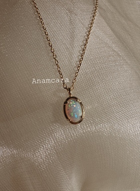 纯银镀18K金天然欧泊石秋冬项链