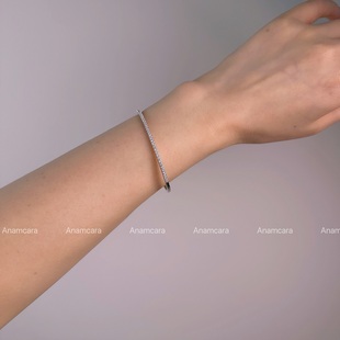 Anamcara高级珠宝纯银镀18K真白金基础款高版T家叠戴细手镯不掉色