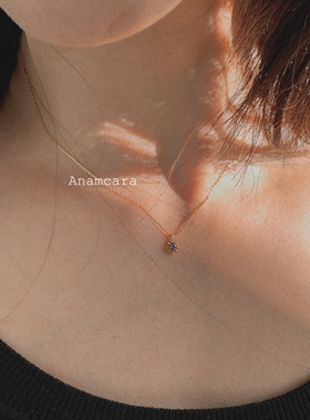 Anam12.9日系银镀K金复古紫罗兰闪钻花朵窗花精湛匠人工艺项链女