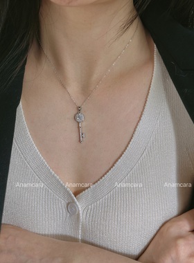 Anam2025新款钥匙项链轻奢满钻百搭莫桑石吊坠项链女高级感锁骨链
