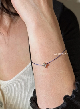 纯银镀金四叶草极细蜡线编织手绳