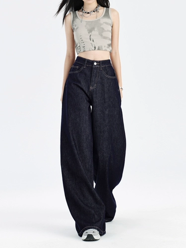 Летние тонкие джинсы, приталенные штаны, в американском стиле, высокая талия, свободный прямой крой