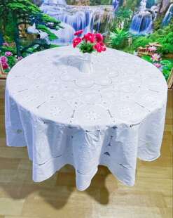 純棉滿工机雕绣超大型圆桌布.220*220cm