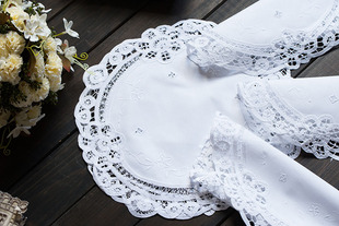 全棉百代丽花边 圆形 杯垫