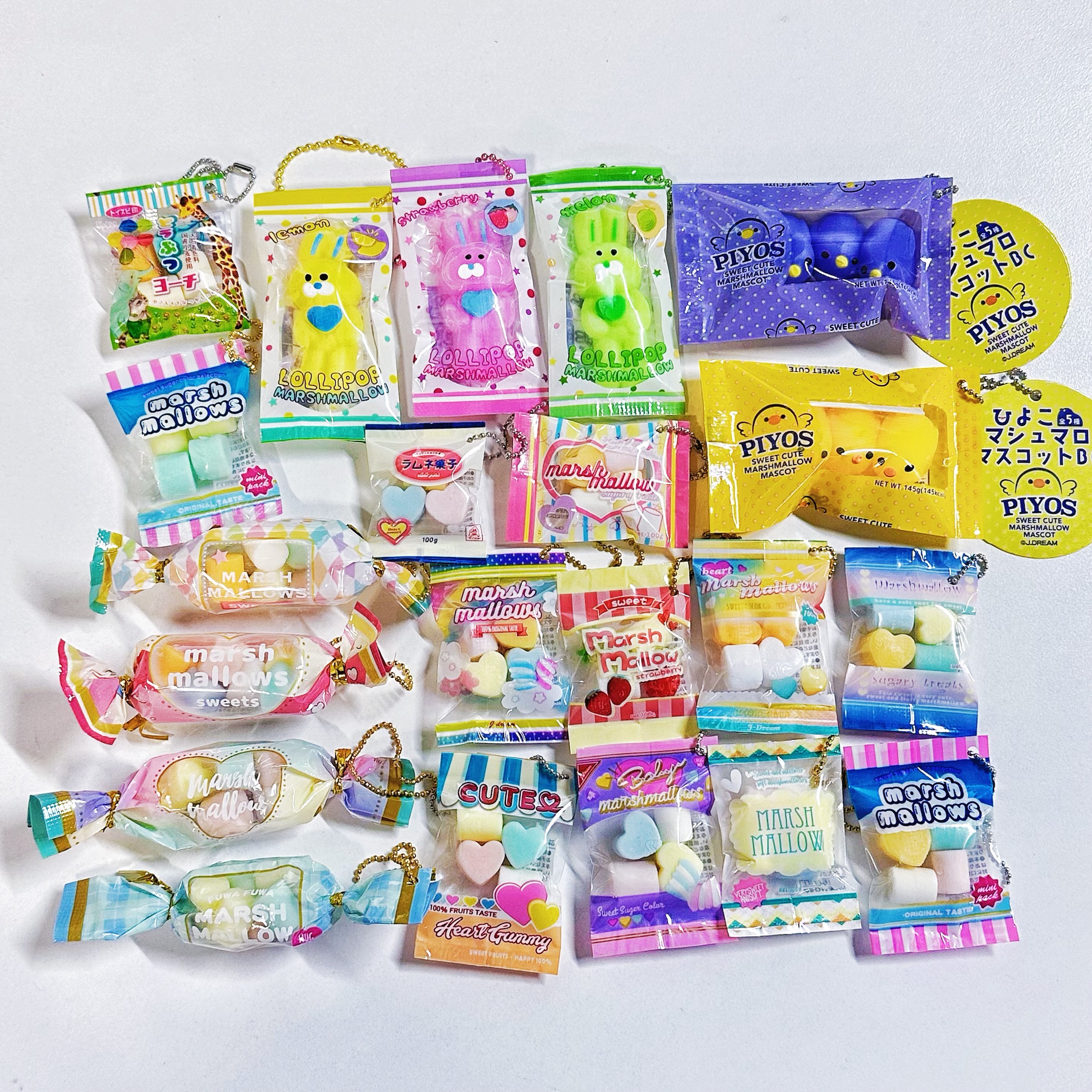 日单仿真迷你软糖果棉花糖爱心零食袋挂件捏捏软软的外贸散货玩具