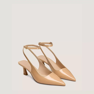 欧美外贸尖头后空凉鞋脚腕一字扣带高跟鞋细跟45大码正装中跟皮鞋