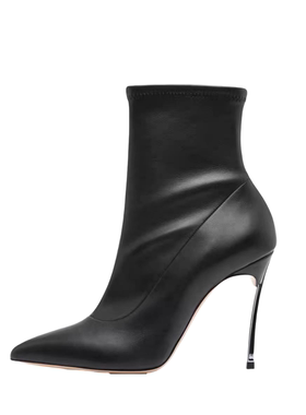 欧美外贸尖头钢跟47大码反串伪娘CDTS性感短靴套筒细高跟弹力裸靴