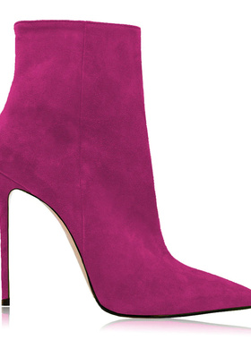 欧美外贸细高跟尖头真皮绒面短靴4647大码反串伪娘CDTS走秀时装靴