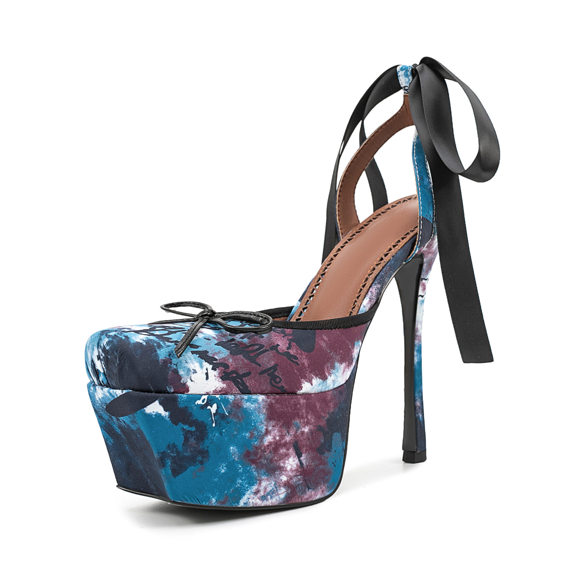 欧美外贸15cm超高跟异型防水台凉鞋系带钢管舞脚腕绑带蝴蝶结走秀