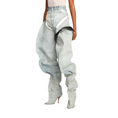 斜口夜店辣妹过膝长靴46大码 欧美外贸走秀款 尖头时尚 细高跟大腿靴