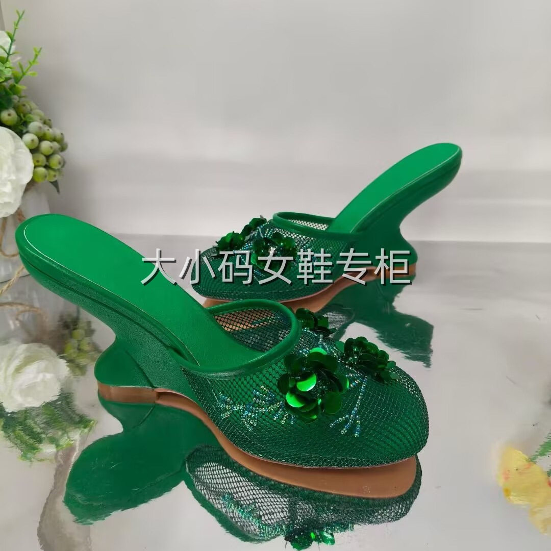 跨境亚马逊速卖通夏网子高跟拖鞋