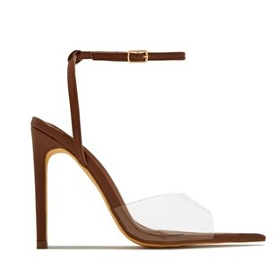 欧美外贸45大码透明尖头露趾凉鞋细高跟一字式扣带中空走秀鱼嘴鞋