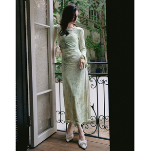 柔软植绒提花面料内搭吊带连衣裙套装 法式 彼得潘大叔 鸢尾花信