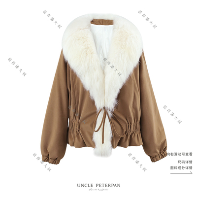 《暖狐月》彼得潘大叔时尚大气毛毛领系带鹅绒保暖短款羽绒服外套