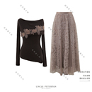 彼得潘大叔《暮语函》蕾丝花边修身舒适针织衫蕾丝料优雅半裙套装