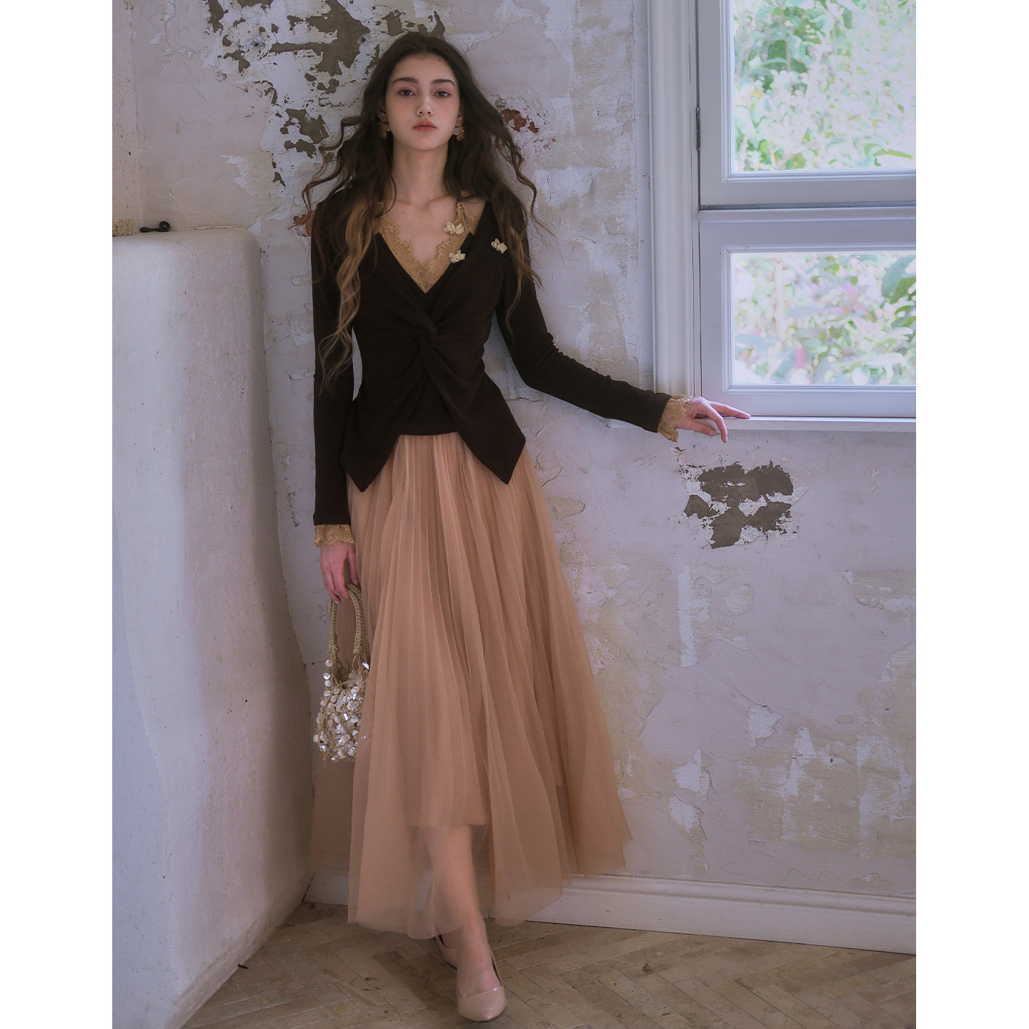 彼得潘大叔《满陇桂语》假两件蕾丝边装饰修身上衣弹力腰气质半裙,女装/女士精品,时尚套装,淘宝优惠券,粉丝福利购,淘宝优惠卷