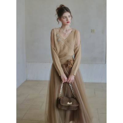 彼得潘大叔《圣尔曼星辰》法式设计感气质上衣显瘦大裙摆半裙套装