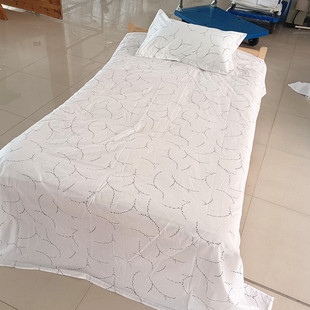 酒店宾馆养老院医院白色民宿床单涤棉床上用品全纯棉柳条叶花白黄