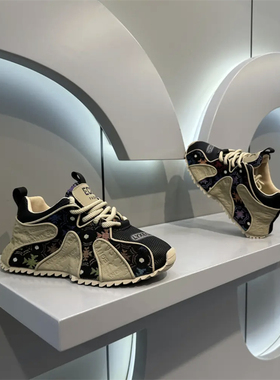 国潮印花刺绣老爹鞋男2024早秋新款舒适包底增高网红爆款休闲男鞋