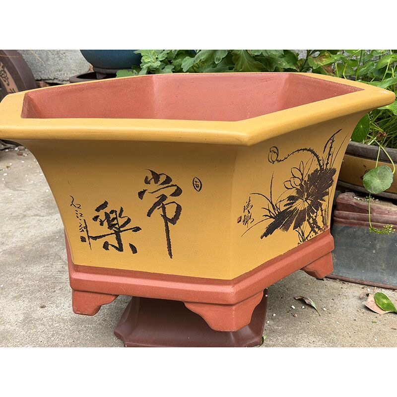 宜兴紫砂六方盆景盆 手工透气松柏老桩绿植庭院室内造景盆栽花盆