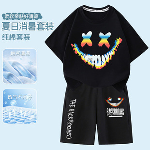 后室backrooms周边儿童短袖t恤学生微笑者笑靥衣服男女童上衣套装
